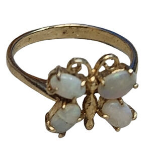 Vtg 1970s Gold Plated Opal Butterfly Pin Brooch